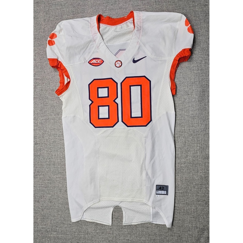 Clemson Tigers Football Jersey‎ Mens 42 L White Game Worn Team Issued Nike #80